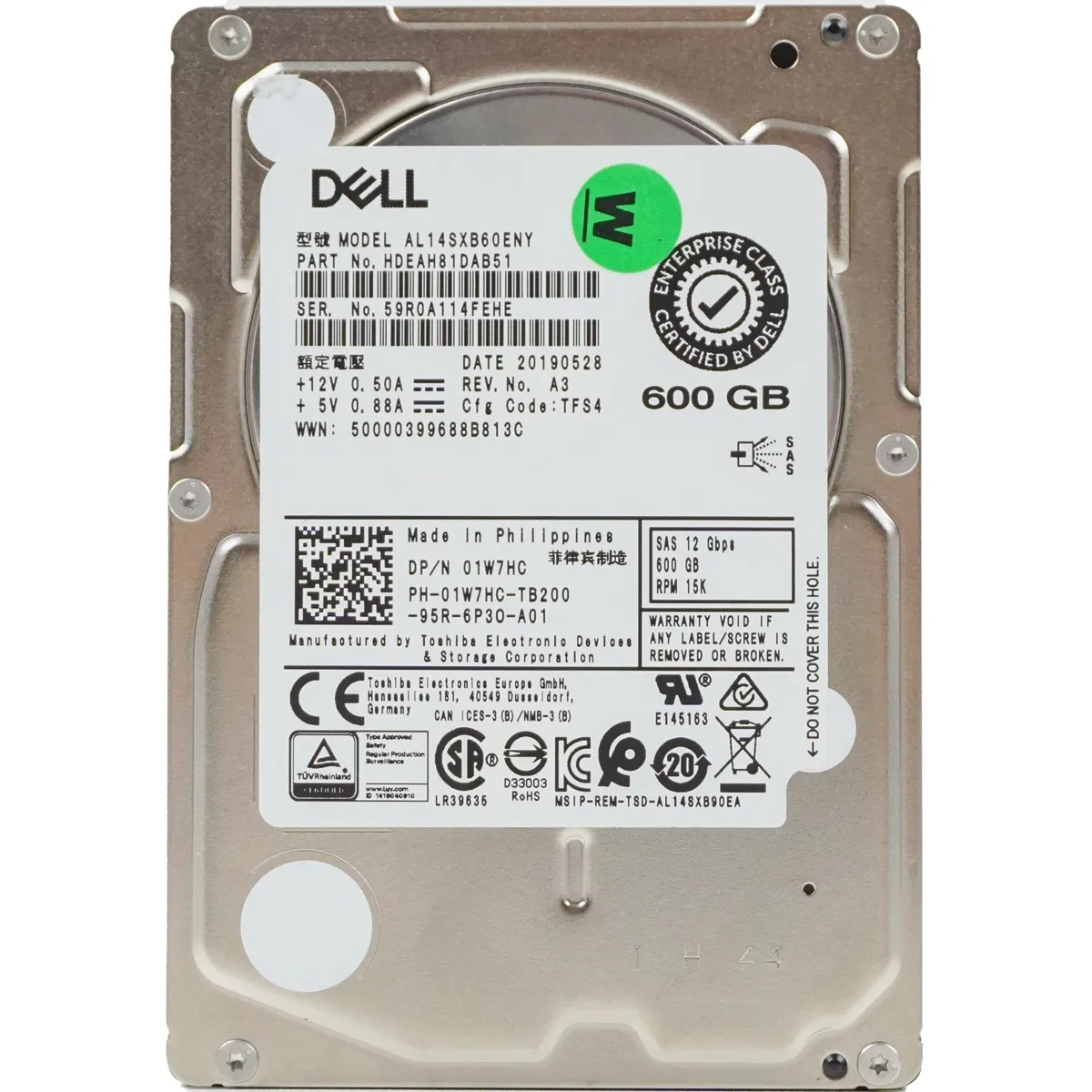 Dell (1W7HC) - 600GB Enterprise Class (SFF 2.5in) SAS-3 12Gbps 15K HDD