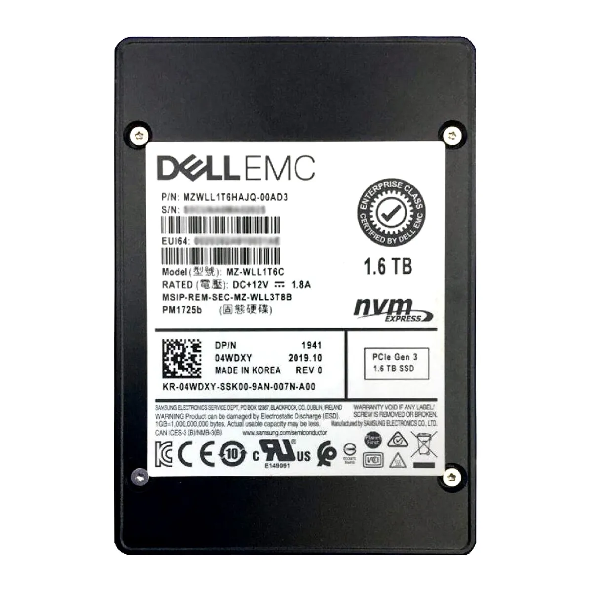 Dell (4WDXY) - 1.6TB Mixed Use (SFF 2.5in) U.2 NVMe SSD