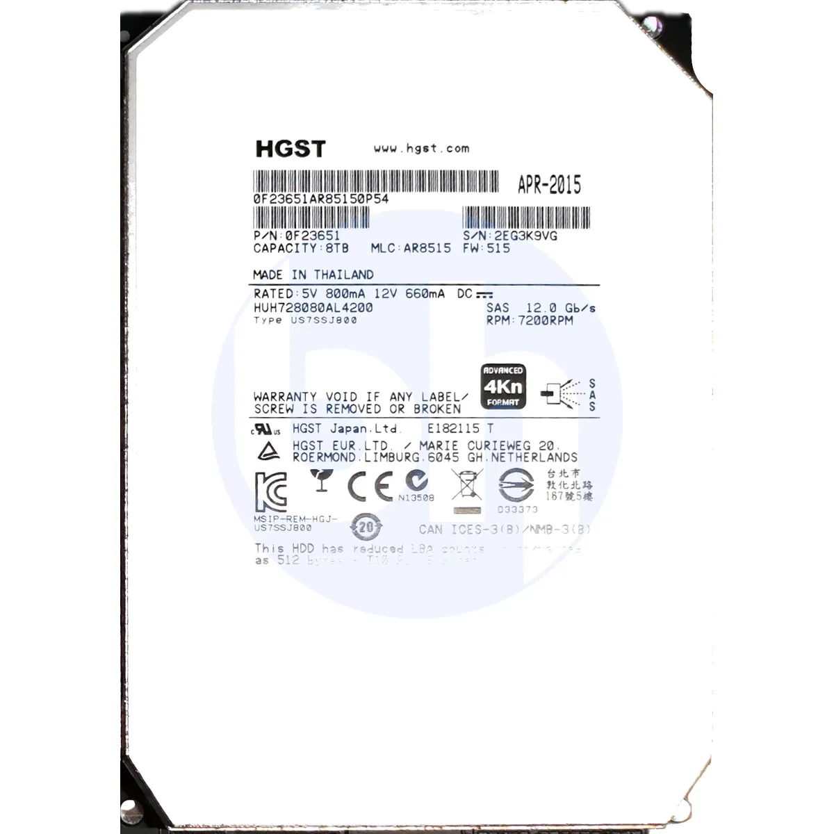 WD Hitachi (HUH728080AL4200) - 8TB Ultrastar He8 (LFF 3.5in) SAS-3 12G 7.2K 128MB HDD